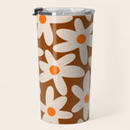 Daisy Time Retro Floral Pattern Brown Orange Beige Travel Mug Gallery Image 3