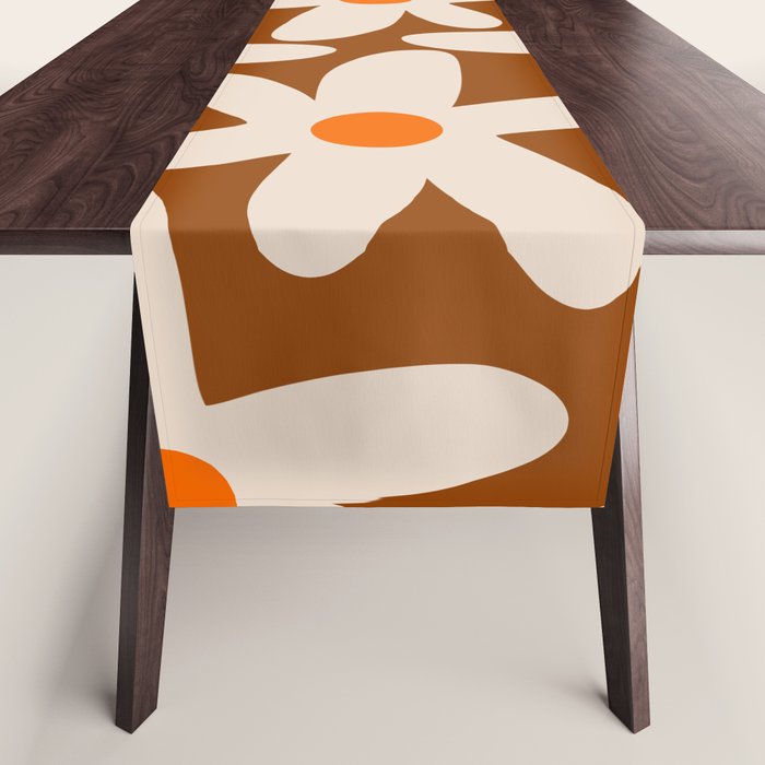 Daisy Time Retro Floral Pattern Brown Orange Beige Table Runner Gallery Image 1