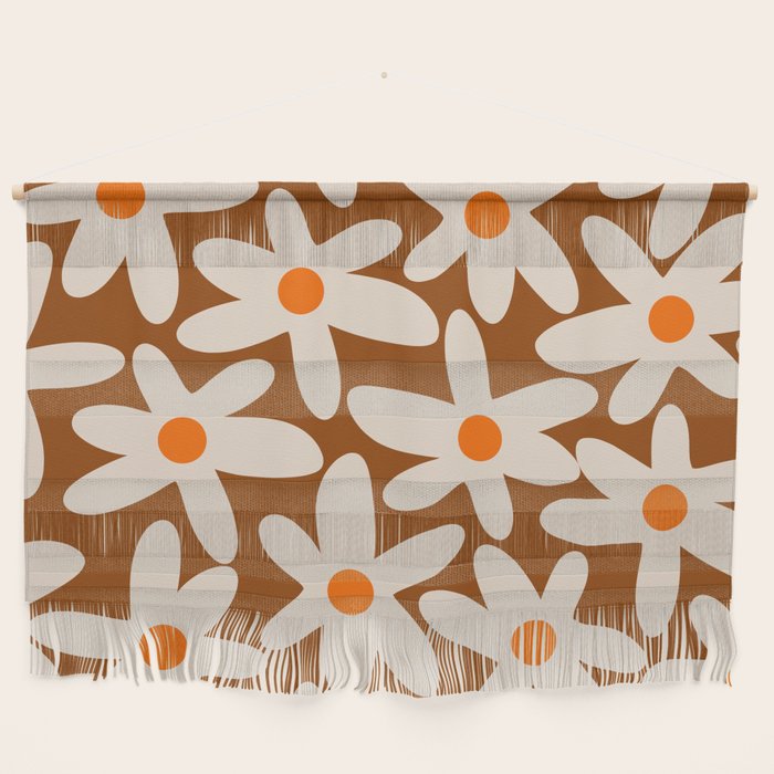 Daisy Time Retro Floral Pattern Brown Orange Beige Wall Hanging Gallery Image 1
