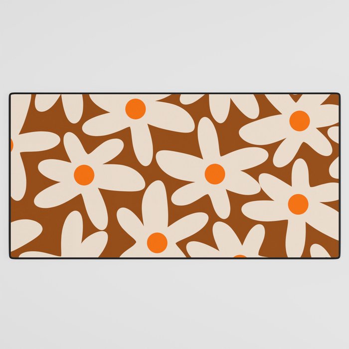 Daisy Time Retro Floral Pattern Brown Orange Beige Desk Mat Gallery Image 3