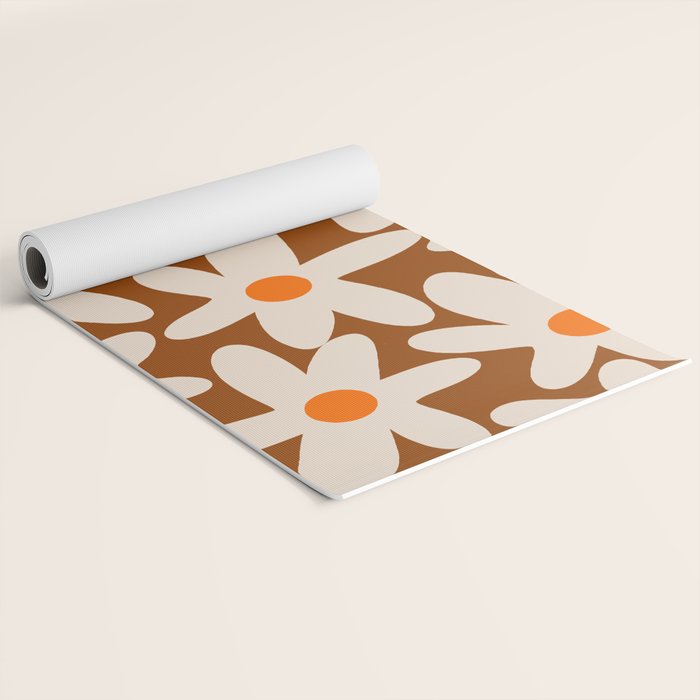 Daisy Time Retro Floral Pattern Brown Orange Beige Yoga Mat Gallery Image 2