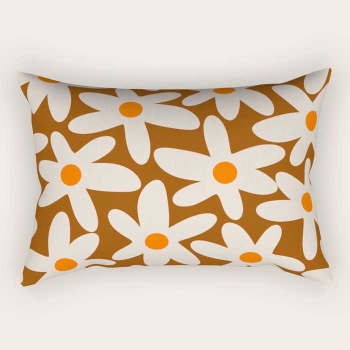 Daisy Time Retro Floral Pattern Brown Orange Beige Rectangular Pillow Gallery Image 2