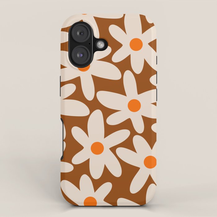 Daisy Time Retro Floral Pattern Brown Orange Beige iPhone Case Gallery Image 1