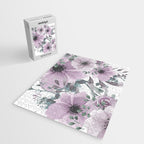 Floral Watercolor, Purple and Gray Jigsaw Puzzle Gallery Image 2