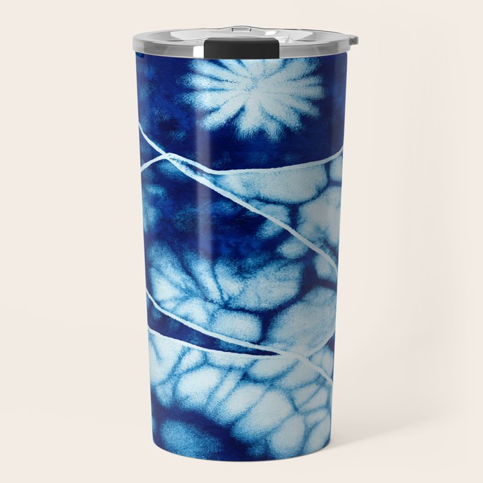 Shibori: Japanese Indigo Tie-Dye Pattern 02 Travel Mug Gallery Image 1