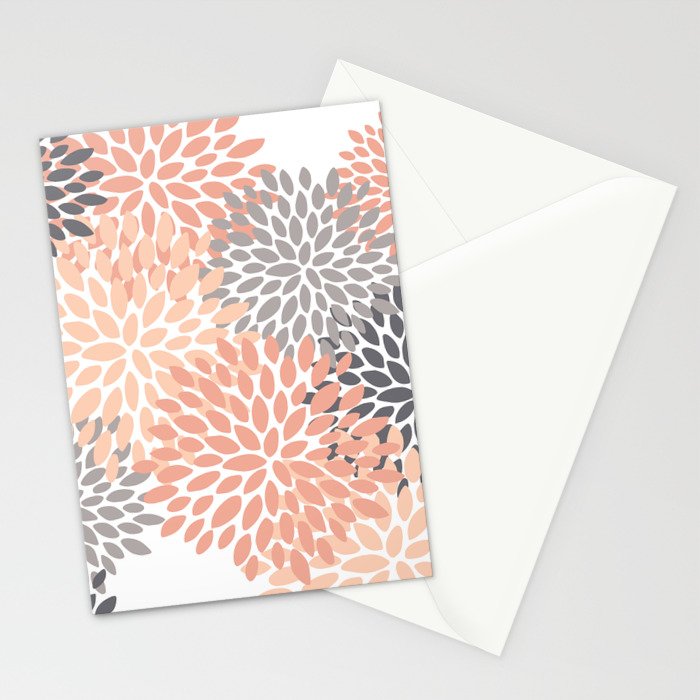 Floral Blooms, Peach and Gray Stationery Card Gallery Image 2