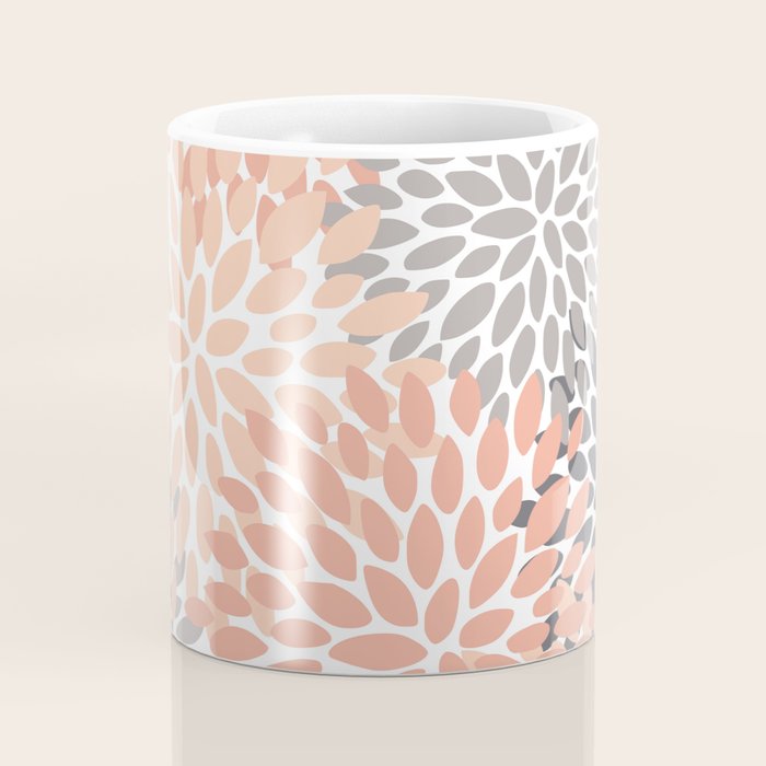 Floral Blooms, Peach and Gray Coffee Mug Gallery Image 4