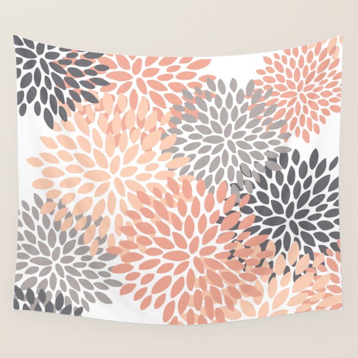 Floral Blooms, Peach and Gray Wall Tapestry Gallery Image 4