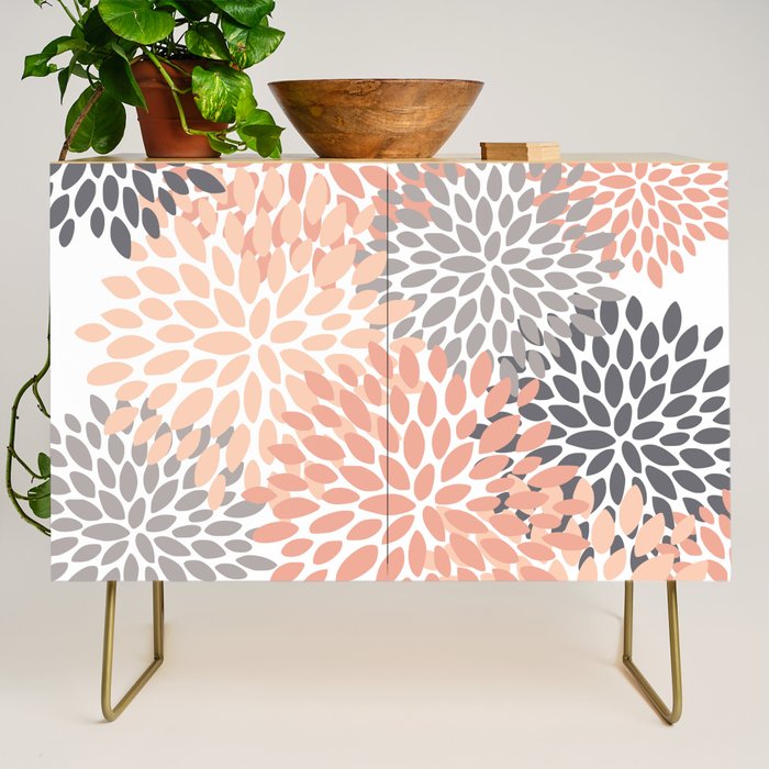 Floral Blooms, Peach and Gray Credenza Gallery Image 1