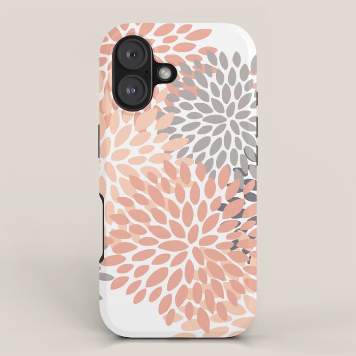 Floral Blooms, Peach and Gray iPhone Case Gallery Image 1