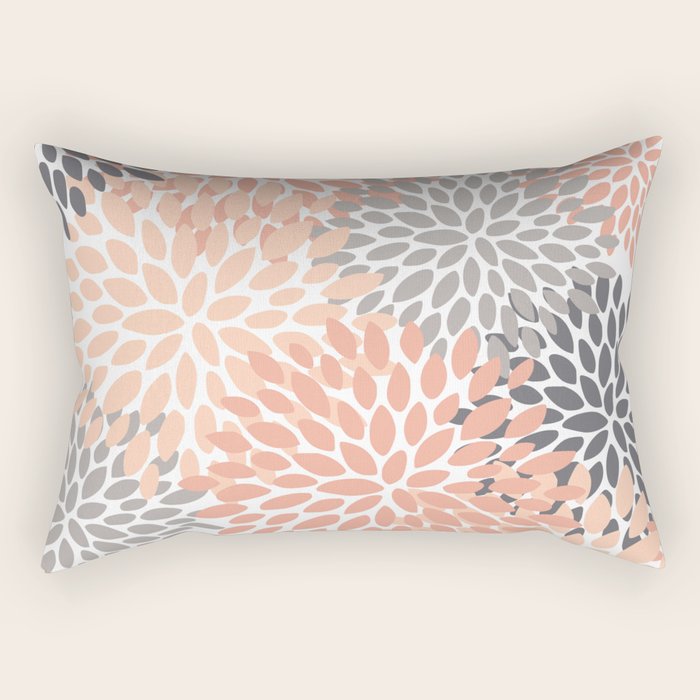 Floral Blooms, Peach and Gray Rectangular Pillow Gallery Image 1