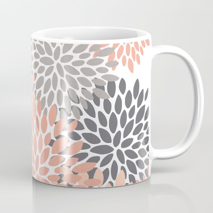 Floral Blooms, Peach and Gray Coffee Mug Gallery Image 1