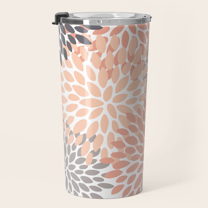 Floral Blooms, Peach and Gray Travel Mug Gallery Image 3