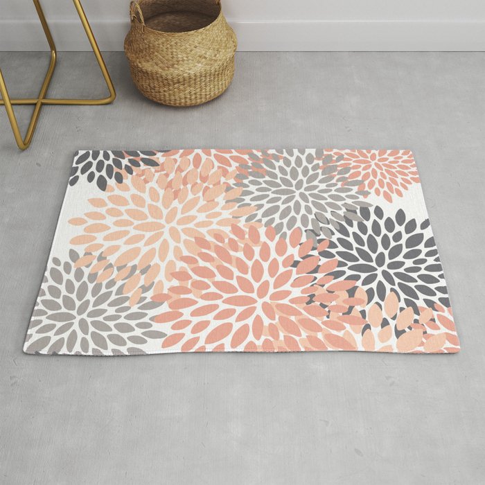 Floral Blooms, Peach and Gray Rug Gallery Image 1
