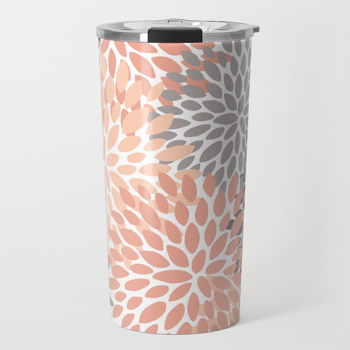 Floral Blooms, Peach and Gray Travel Mug Gallery Image 1