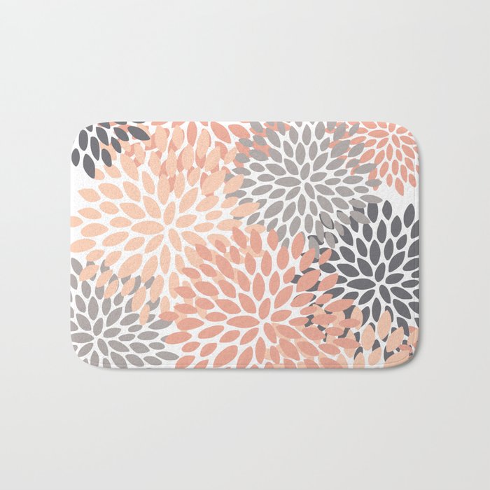 Floral Blooms, Peach and Gray Bath Mat Gallery Image 1