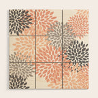 Floral Blooms, Peach and Gray Wood Wall Art Gallery Image 1
