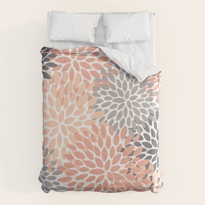 Floral Blooms, Peach and Gray Duvet Cover Gallery Image 6
