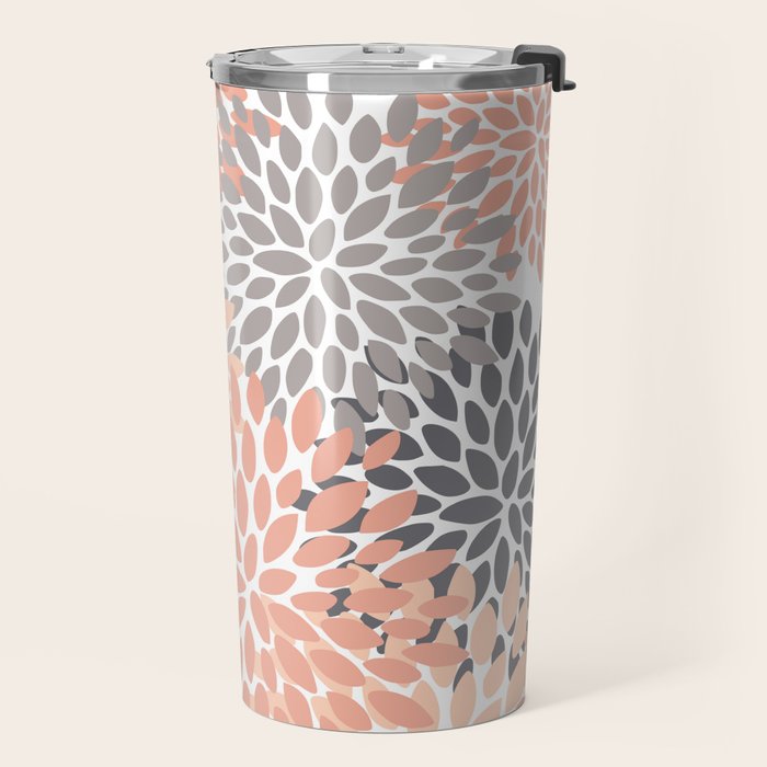 Floral Blooms, Peach and Gray Travel Mug Gallery Image 2