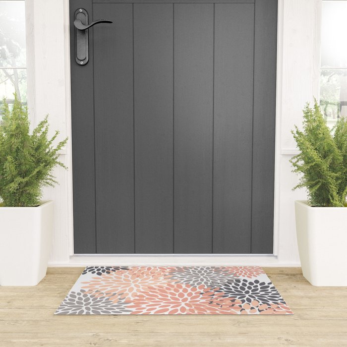 Floral Blooms, Peach and Gray Welcome Mat Gallery Image 3