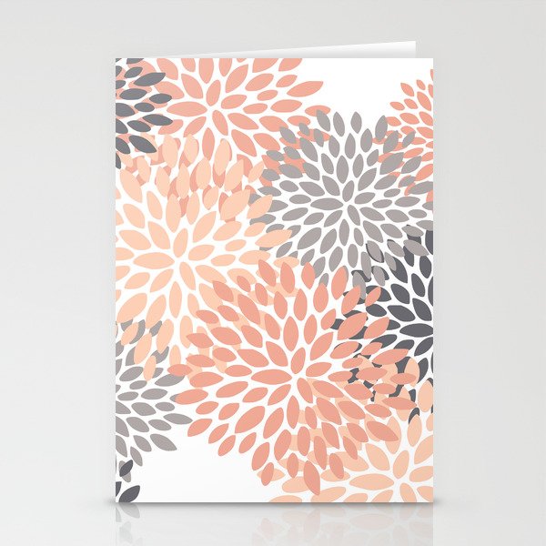 Floral Blooms, Peach and Gray Stationery Card Gallery Image 2
