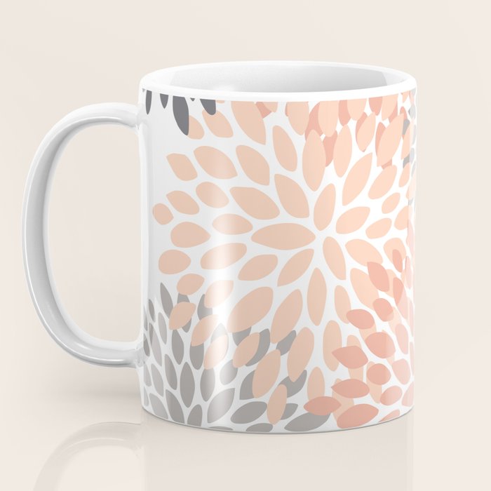Floral Blooms, Peach and Gray Coffee Mug Gallery Image 3