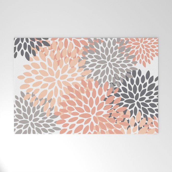 Floral Blooms, Peach and Gray Welcome Mat Gallery Image 1