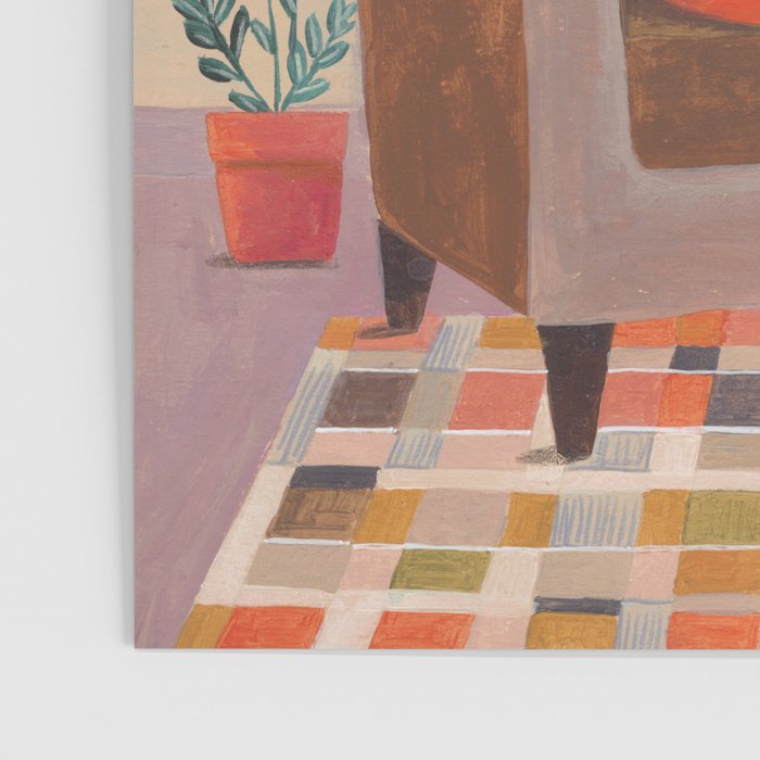 Woman with cat in living room in warm earth tones Poster Gallery Image 3