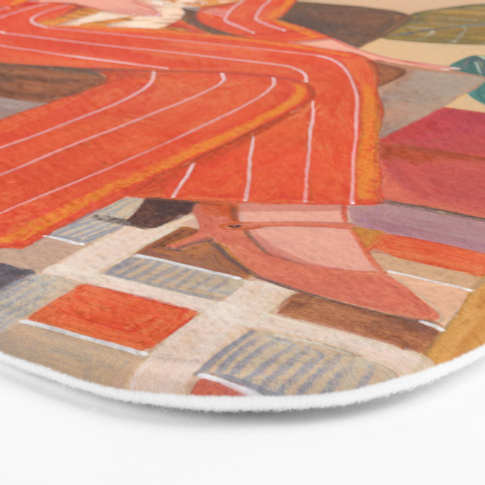 Woman with cat in living room in warm earth tones Bath Mat Gallery Image 3