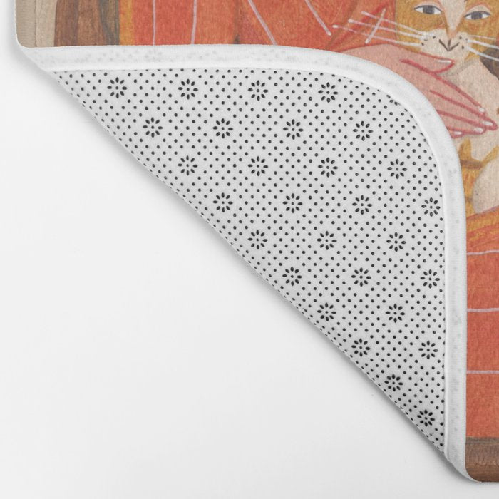 Woman with cat in living room in warm earth tones Bath Mat Gallery Image 2