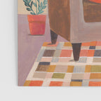 Woman with cat in living room in warm earth tones Poster Gallery Image 3