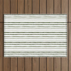 Watercolor Green and White Striped Outdoor Rug Gallery Image 1