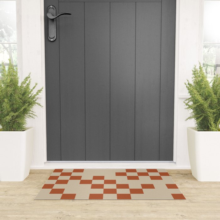 Checked in Burnt Orange Welcome Mat Gallery Image 3
