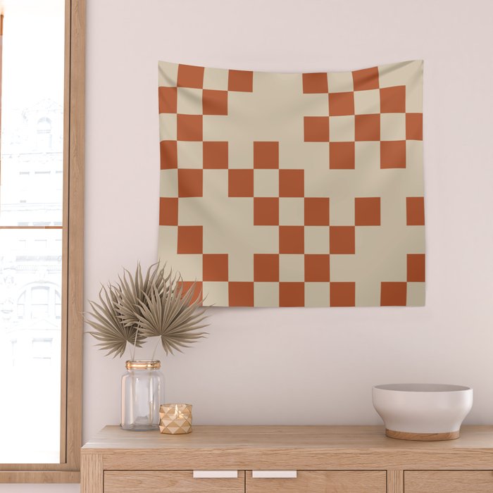 Checked in Burnt Orange Wall Tapestry Gallery Image 2