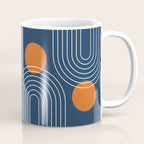 Mid Century Modern Geometric 83 in Navy Blue and Orange (Rainbow and Sun Abstraction) Coffee Mug Gallery Image 1