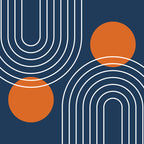 Mid Century Modern Geometric 83 in Navy Blue and Orange (Rainbow and Sun Abstraction) Coffee Mug Gallery Image 2