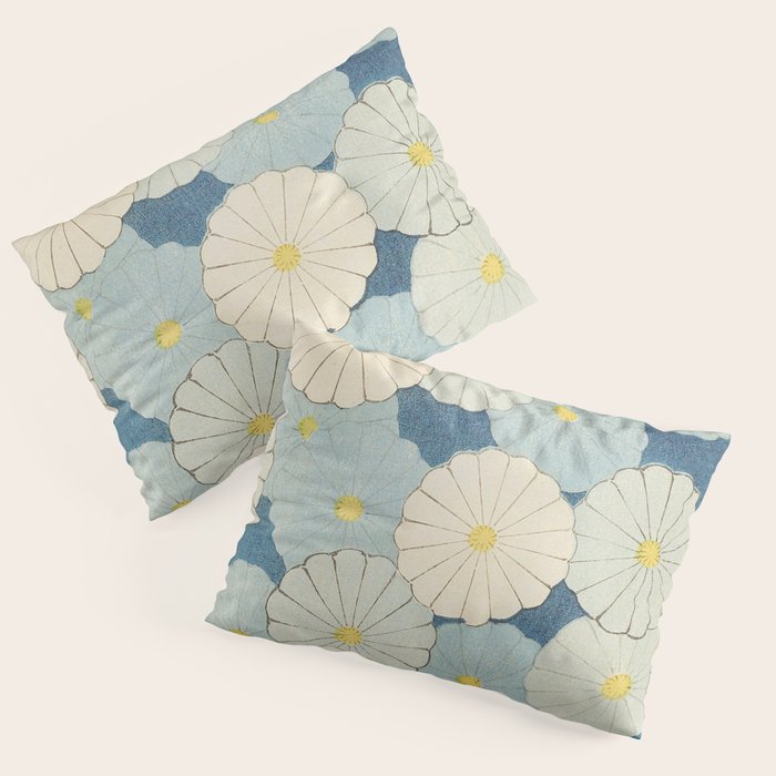 Vintage Japanese Floral Pattern Blue Chrysanthemum Pillow Sham Gallery Image 1