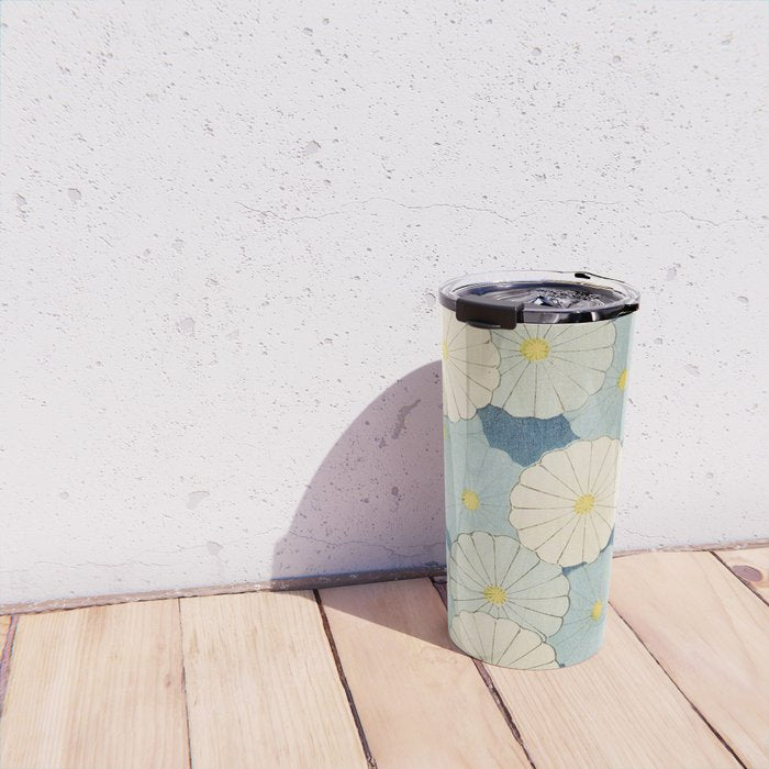 Vintage Japanese Floral Pattern Blue Chrysanthemum Travel Mug Gallery Image 4