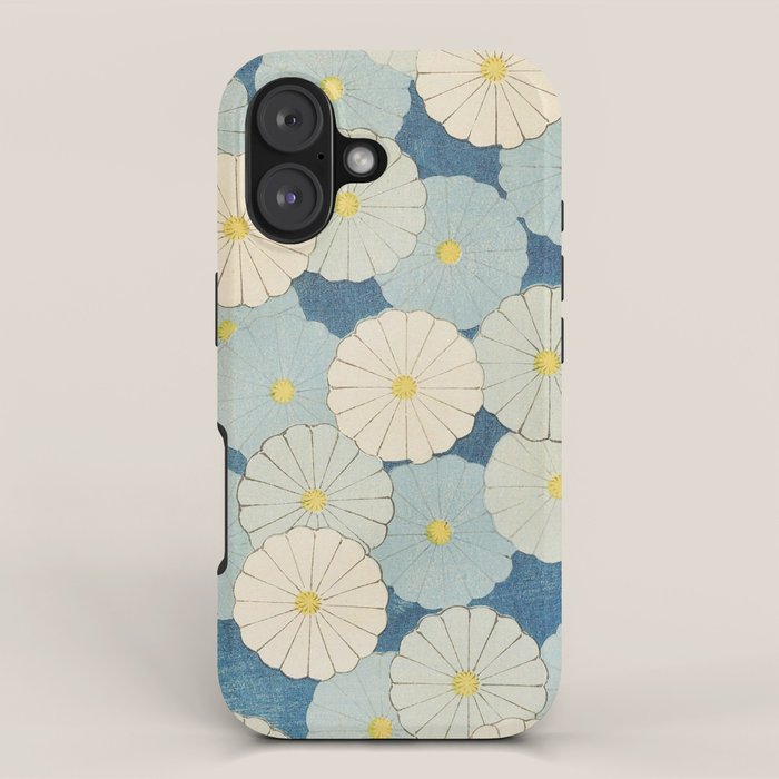 Vintage Japanese Floral Pattern Blue Chrysanthemum iPhone Case Gallery Image 1
