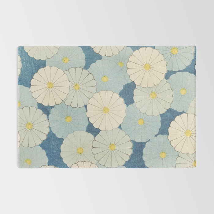Vintage Japanese Floral Pattern Blue Chrysanthemum Rug Gallery Image 2