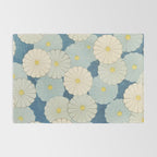 Vintage Japanese Floral Pattern Blue Chrysanthemum Rug Gallery Image 2