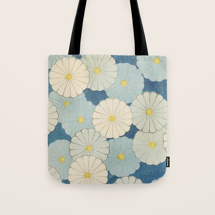 Vintage Japanese Floral Pattern Blue Chrysanthemum Tote Bag Gallery Image 1