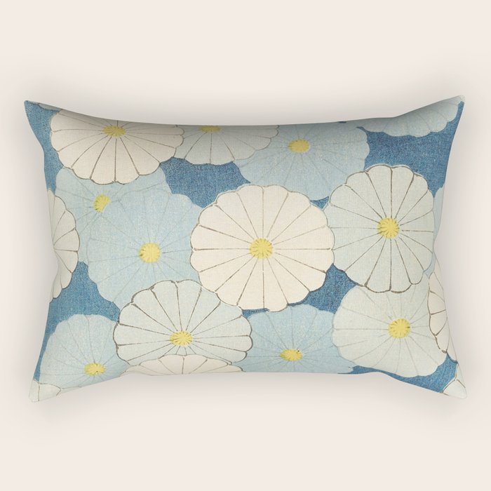 Vintage Japanese Floral Pattern Blue Chrysanthemum Rectangular Pillow Gallery Image 2