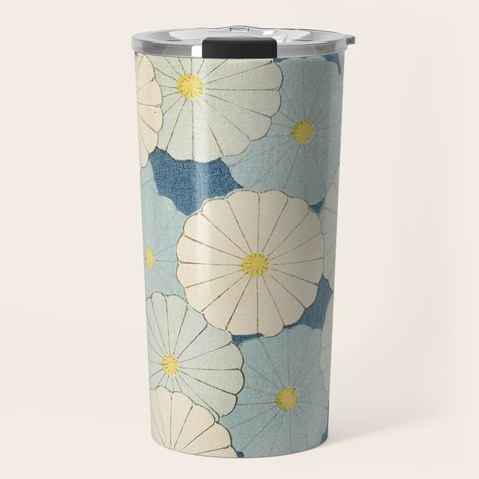 Vintage Japanese Floral Pattern Blue Chrysanthemum Travel Mug Gallery Image 1