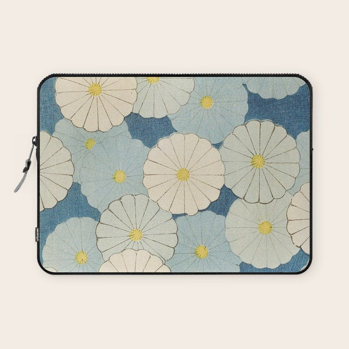 Vintage Japanese Floral Pattern Blue Chrysanthemum Laptop Sleeve Gallery Image 1