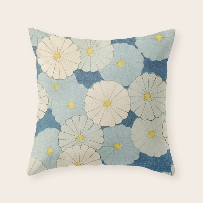 Vintage Japanese Floral Pattern Blue Chrysanthemum Throw Pillow Gallery Image 6