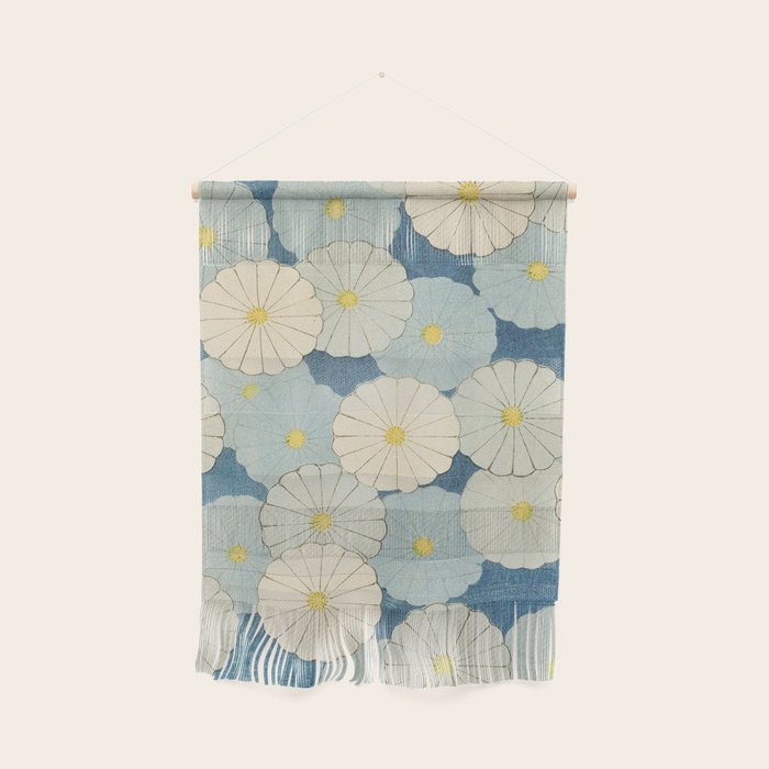 Vintage Japanese Floral Pattern Blue Chrysanthemum Wall Hanging Gallery Image 1