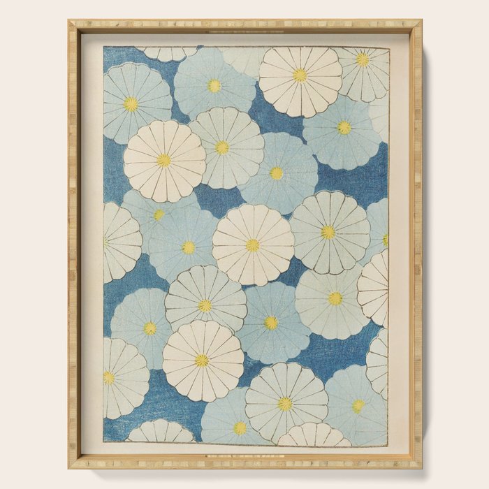 Vintage Japanese Floral Pattern Blue Chrysanthemum Serving Tray Gallery Image 1