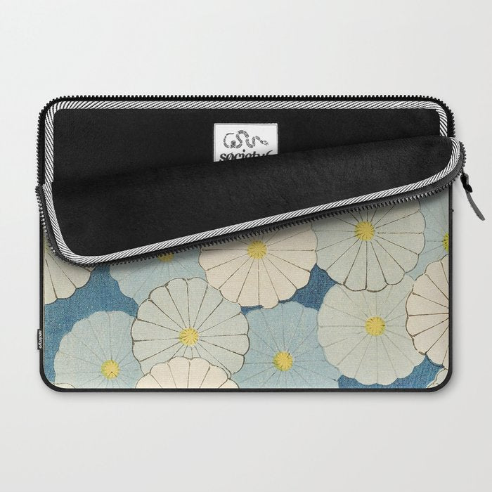 Vintage Japanese Floral Pattern Blue Chrysanthemum Laptop Sleeve Gallery Image 2