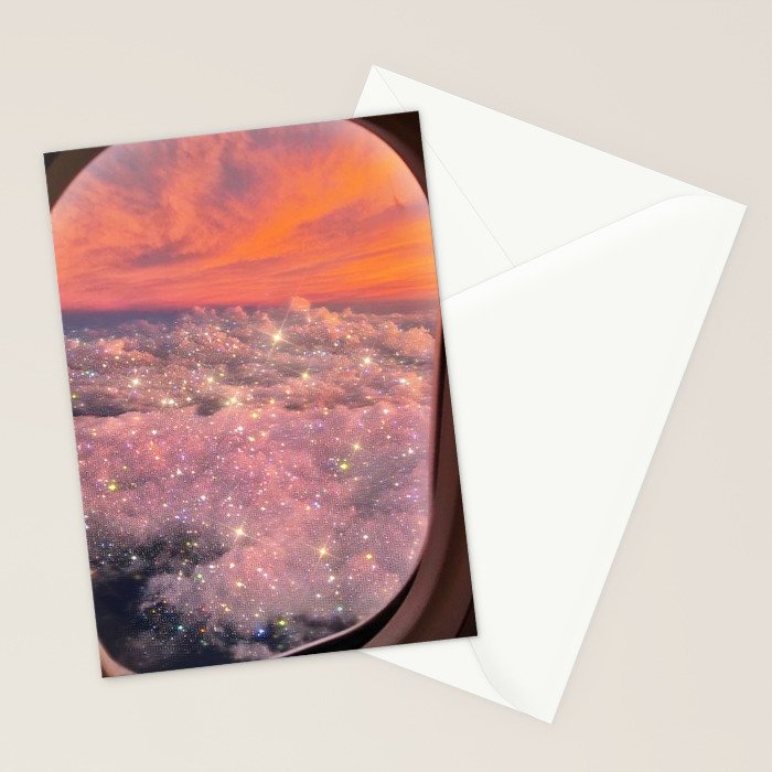 SHINING SKY | plane | illuminator | fly | freedom | travel | clouds | pink | cute | glitter | bling Stationery Card Gallery Image 2